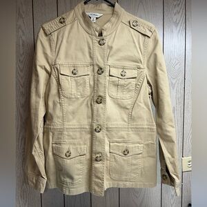 LL Bean Womens M Field Jacket Cargo Explorer Safari Cotton Stretch Khaki